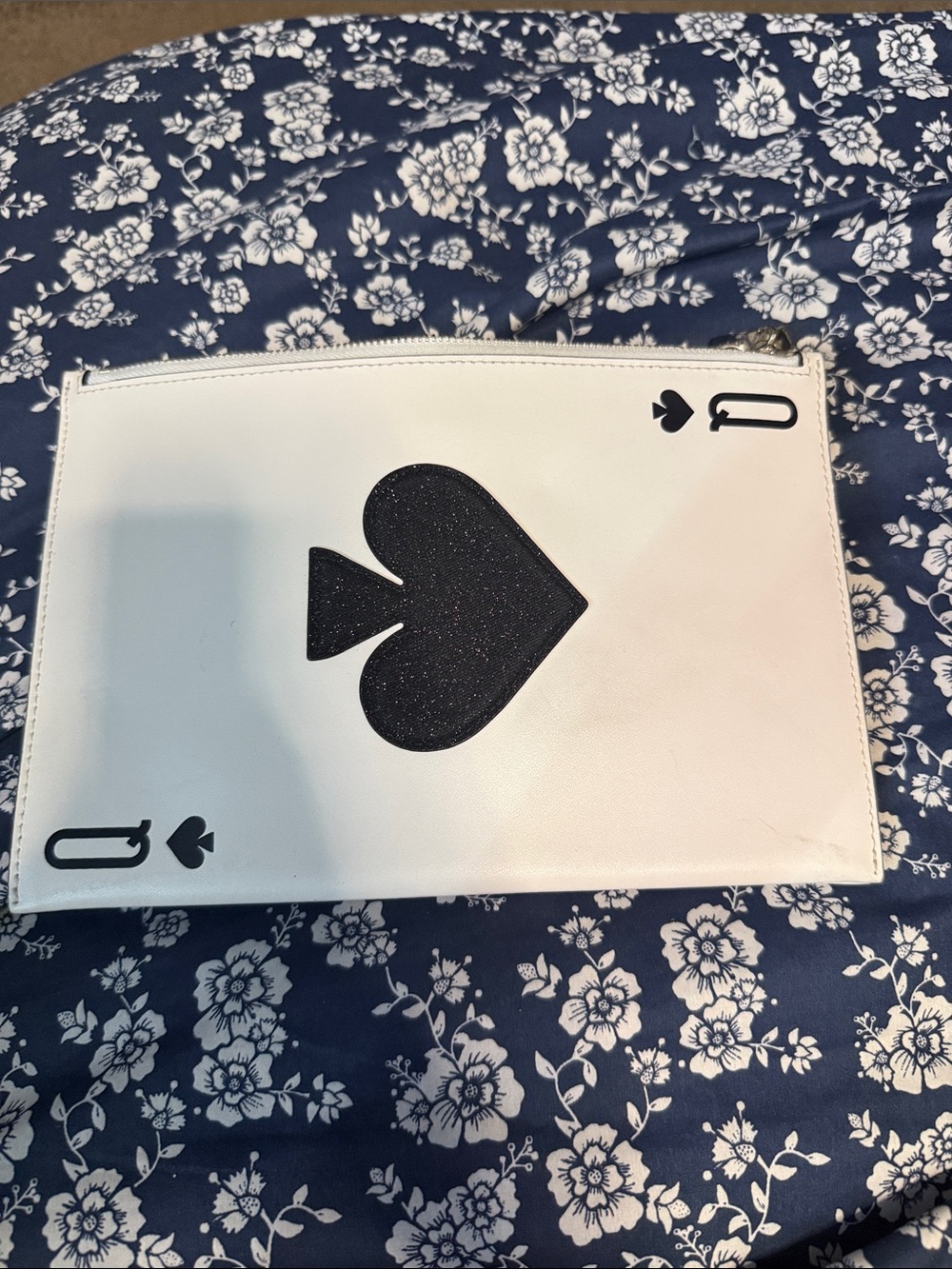 kate spade White and Black Queen of Spades Zip Pouch